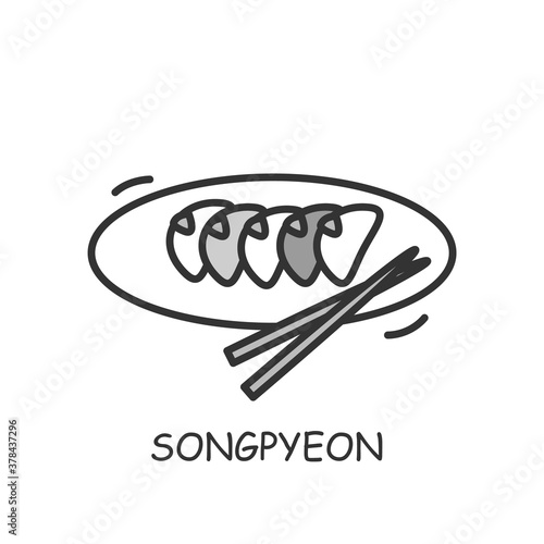 Songpyeon line icon. Rice cakes. Korean dessert. Traditional South Korea dishes concept. Asian food. Editable stroke.Isolated vector illustration  photo