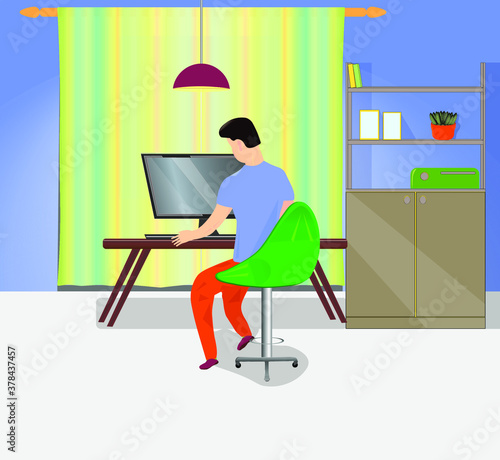 a man studies at home in the evening