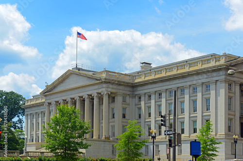 United States Treasury Building in Washington, District of Columbia DC, USA. Treasury Building is the headquarters of the United States Department of the Treasury.