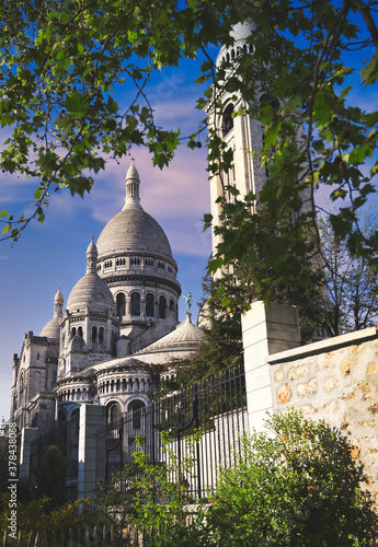 The Basilica of the Sacred Heart of Paris, commonly known as Sacré-Cœur Basilica, located in the Montmartre district of Paris, France.