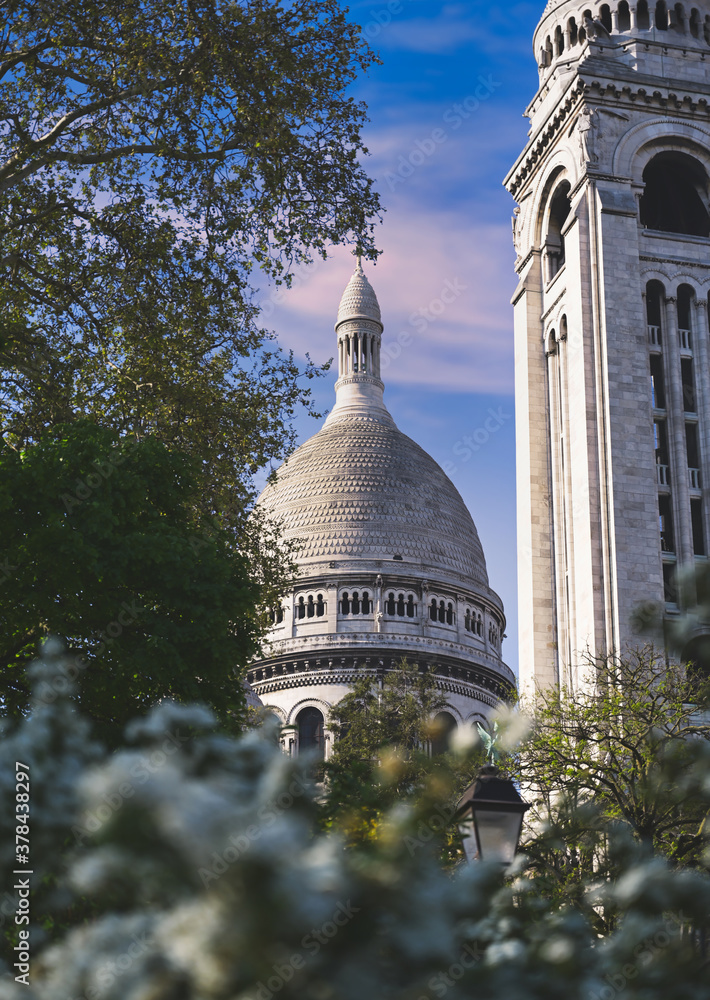 The Basilica of the Sacred Heart of Paris, commonly known as Sacré-Cœur Basilica, located in the Montmartre district of Paris, France.