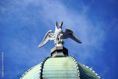 Stone sculpture of the Rijeka double-headed eagle, the symbol of the city