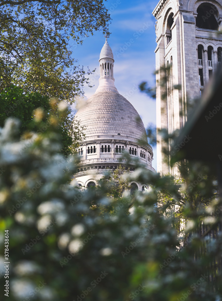 The Basilica of the Sacred Heart of Paris, commonly known as Sacré-Cœur Basilica, located in the Montmartre district of Paris, France.