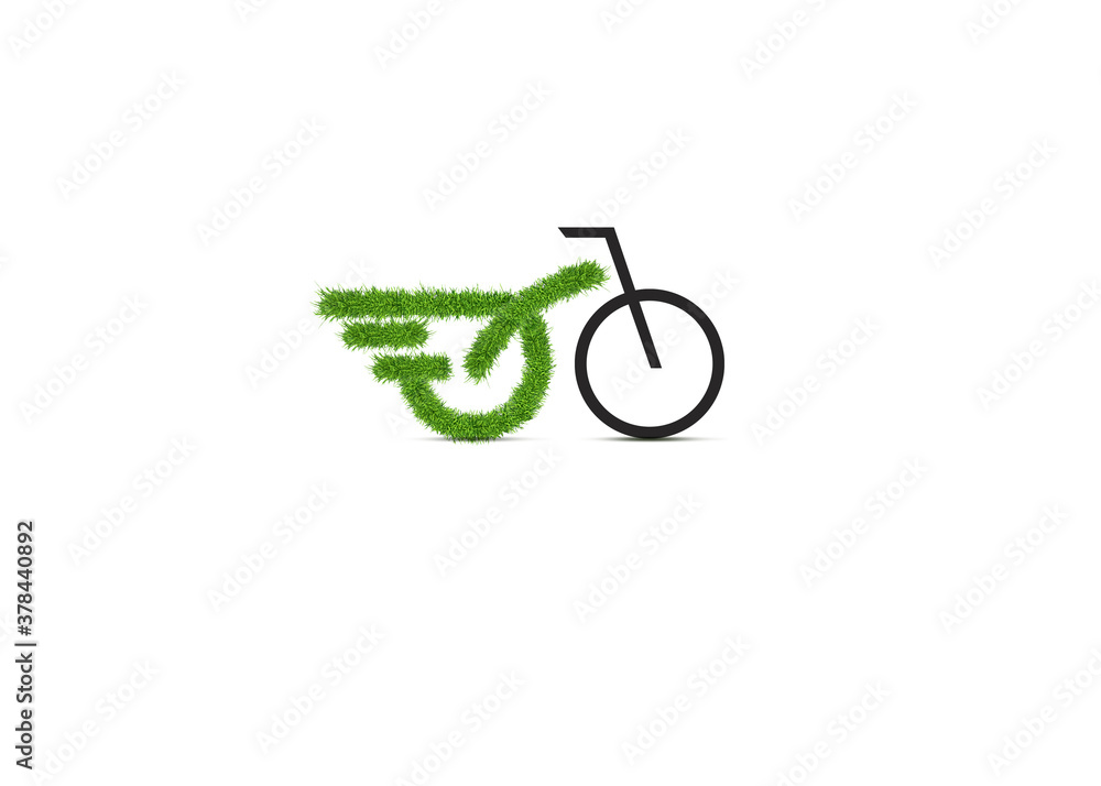 Bicycle eco concept. No car day. 3D Green bicycle- World Bicycle day or World environment day concept isolated on white background. Bicycle eco concept. No car day. 3D Green bicycle- World Bicycle day or World environment day concept isolated on white background.
