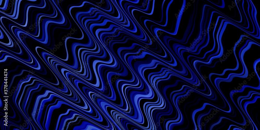 Dark BLUE vector background with curved lines. Abstract illustration with gradient bows. Template for cellphones.