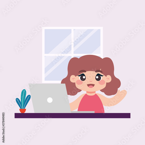 Girl studying in home. Home education - Vector © DAVIDS