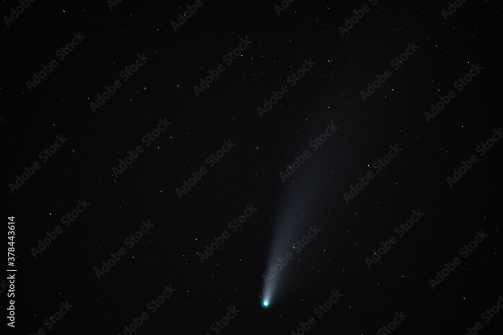 Trace of a comet or shooting star in a black and dark starry sky with stars in the night. Trace of a comet or shooting star in a black and dark starry sky with stars in the night.
