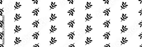 Simple black and white leaves seamless vector border background. Banner of hand drawn branches of foliage on white backdrop. Graphic botanical illustration. Design for ribbon, edging, trim