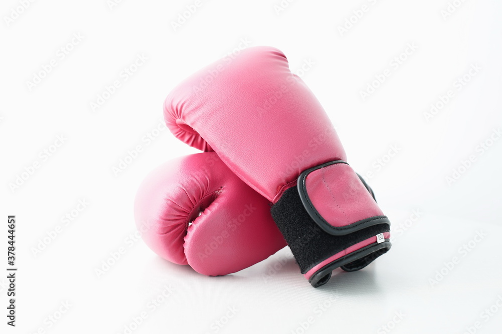 Red boxing gloves are depicted on a white background