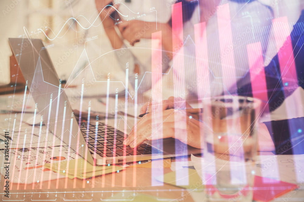 custom made wallpaper toronto digitalMulti exposure of woman hands typing on computer and forex chart hologram drawing. Stock market analysis concept.