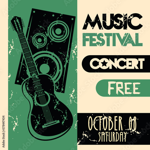 music festival poster with guitar acoustic instrument and speaker