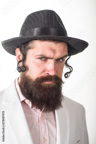 Jewish man. Bearded jewish man. Portrait of bearded jewish man. Purim, business, businessman, festival, holiday, celebration, judaism, religion concept. photo