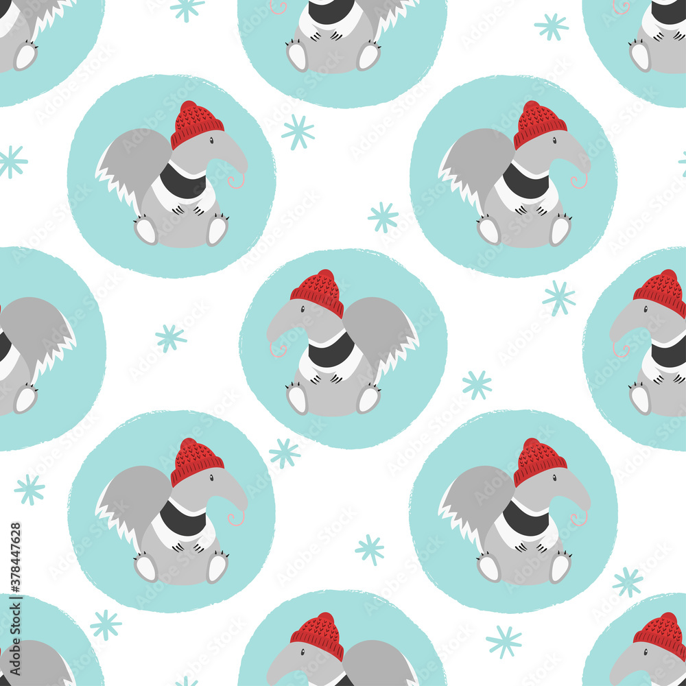 Seamless Christmas pattern with cute ant eater. Winter vector illustration. Seamless Christmas pattern with cute ant eater. Winter vector illustration.