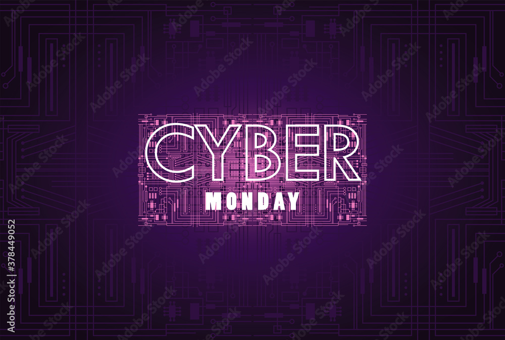 Fototapeta premium cyber monday holiday poster with label neon light