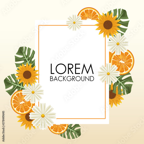 floral background with square frame and yellow flowers