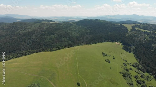 Flying over mountain Kota. Lubovnianska vrchovina mountains, Slovakia. photo