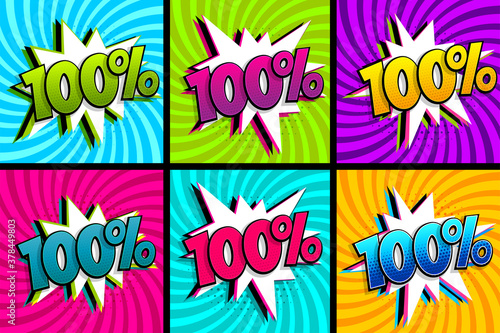 Comic text 100 percent set quality pop art