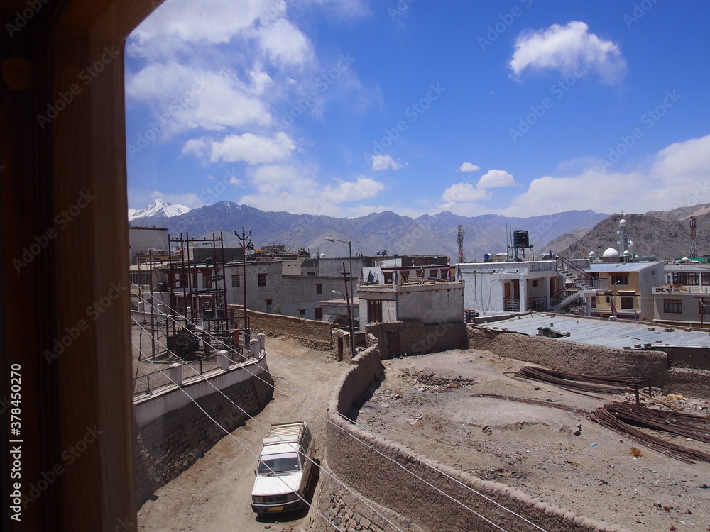 Beautiful historic buildings and stunning scenery, Leh, Ladakh, Jammu and Kashmir, India