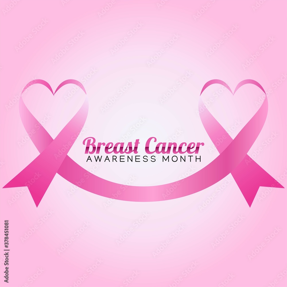 Breast cancer awareness month poster background concept design. Realistic pink bow ribbon vector illustration template