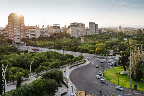 Valencia's old river Turia with 2 bridges from above