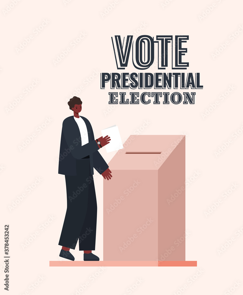 man and voting box with vote presidential election text vector design man and voting box with vote presidential election text vector design