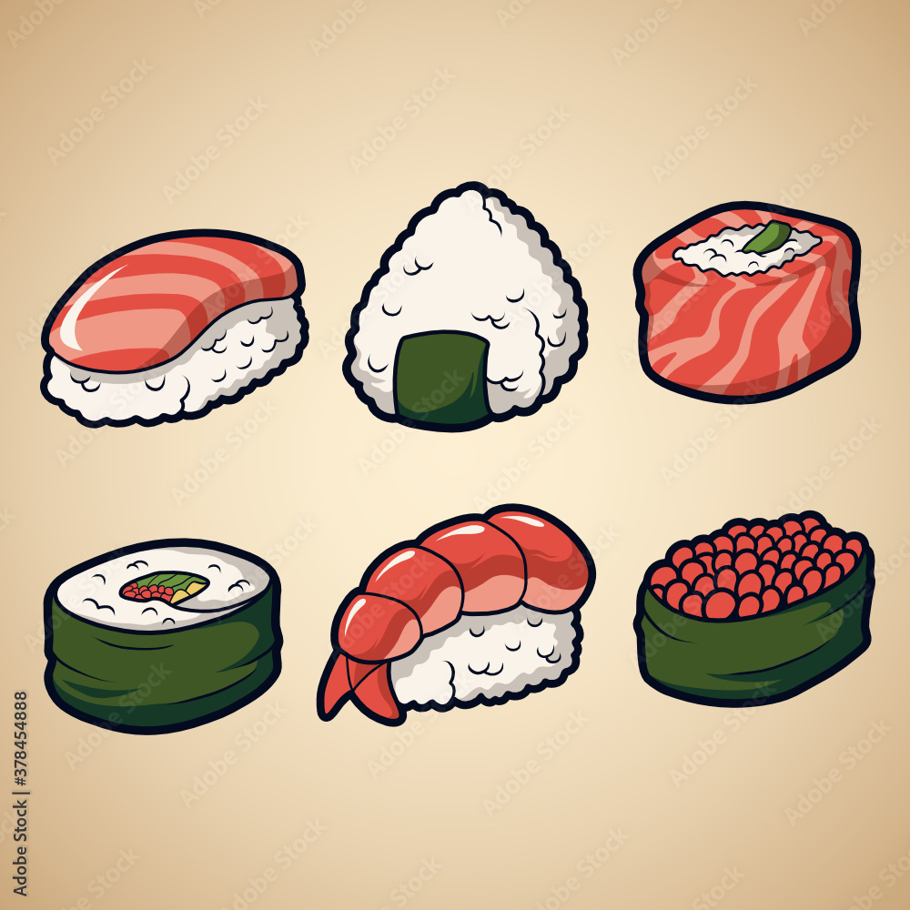 Japanese sushi icon set