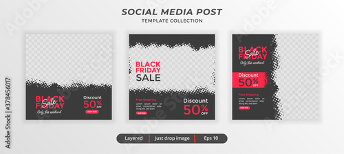 Abstract template post for social media ads. Web banner square for promotion. Design with black and red color