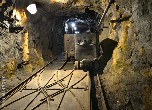Obraz na płótnie Jachymov - Mining adit number 1 - mining museum, a reminder of silver and uranium mining in Ore Mountains/Erzgebirge, Bohemia, Czech Republic. It is Mining Region of UNESCO World Heritage w salonie