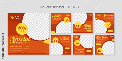 Special sandwich social media post template. Food square banner for restaurant and cafe