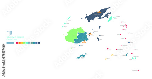 Fiji map. Colorful detailed vector map of the Asia  Oceania  Pacific country. 