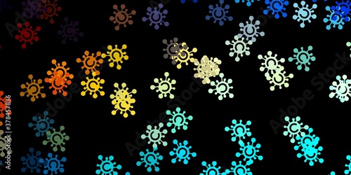 Dark blue, yellow vector backdrop with virus symbols.