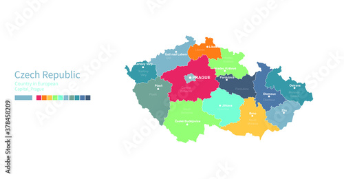 Czech republic map. Colorful detailed vector map of the Europe country.