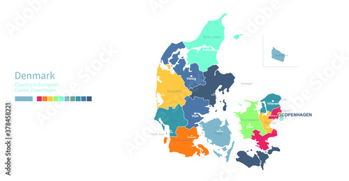 Denmark map. Colorful detai...