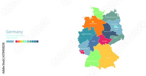 Germany map. Colorful detailed vector map of the Europe country.