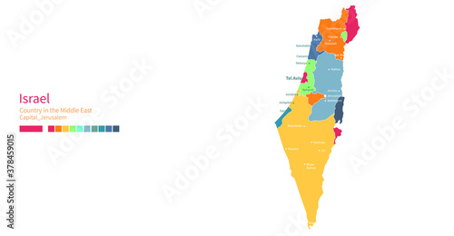 Israel map. Colorful detailed vector map of the Arab, Middle East country.