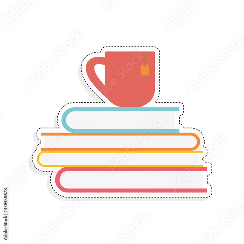 Books and cup icon. Reading activities - Vector