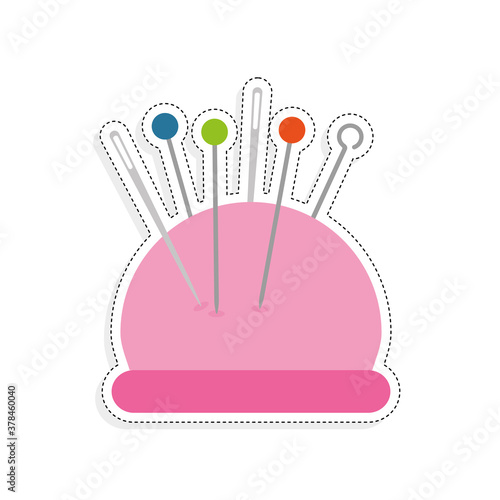 Isolated cushion with needles and pins. Sewing cushion - Vector
