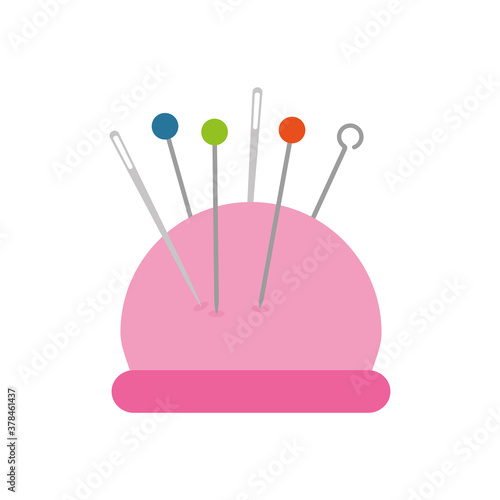 Isolated cushion with needles and pins. Sewing cushion - Vector