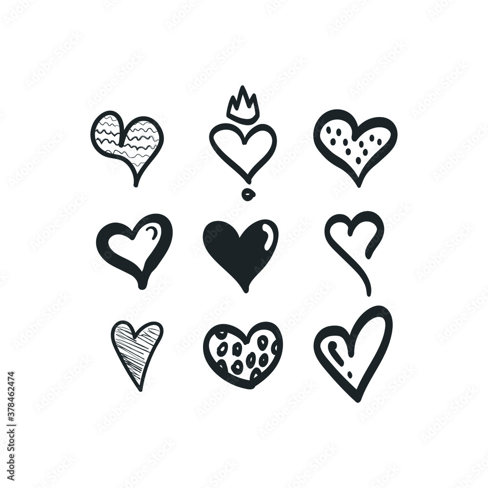 Doodle hearts, hand drawn love heart collection. Symbol of love. Doodle hearts, hand drawn love heart collection. Symbol of love.