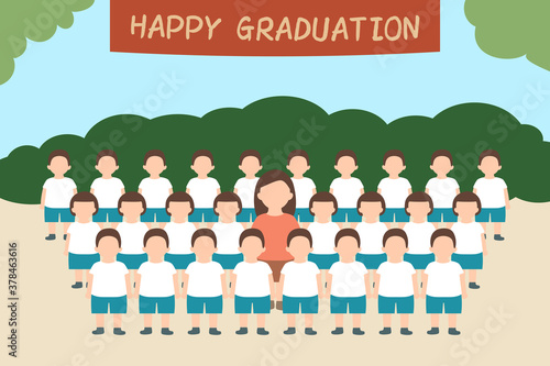 Graduation , class photo , teacher and group of students
