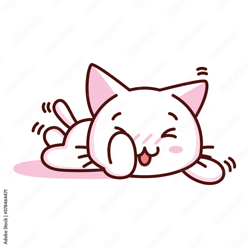 Isolated kitty happy emoji cute sticker icon- Vector Isolated kitty happy emoji cute sticker icon- Vector