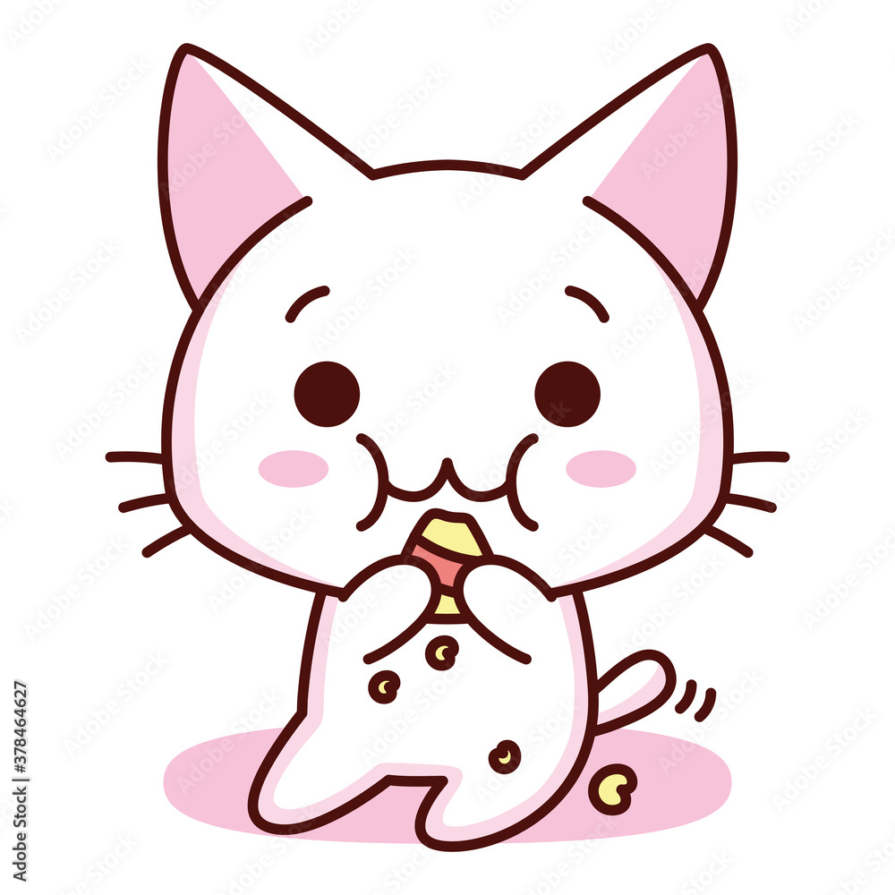 Isolated kitty eat emoji cute sticker icon- Vector Isolated kitty eat emoji cute sticker icon- Vector