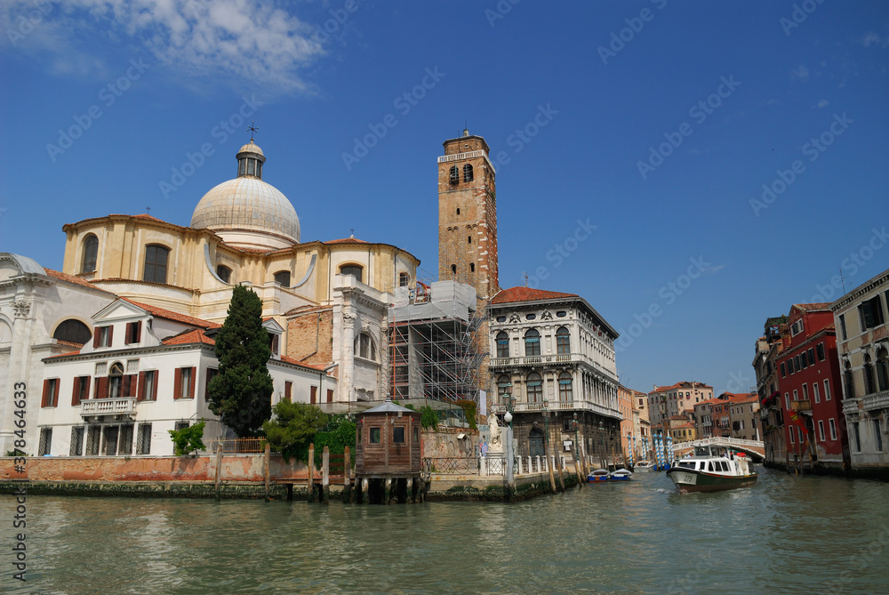 San Geremia church with ancient Romanesque bell tower and Palazzo Labia Venice