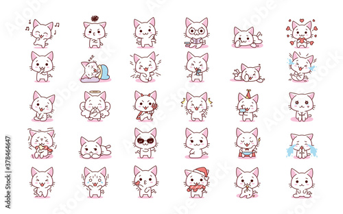 Isolated set complete kitty emoji cute sticker icon- Vector