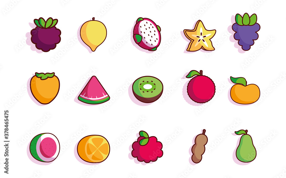 Naklejka Isolated set complete fruit tropical diet icon- Vector