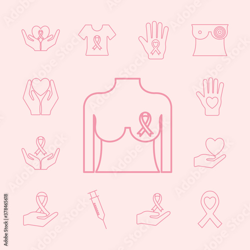 breast cancer line style collection of icons vector design