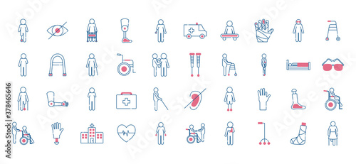 Handicapped line style collection of icons vector design