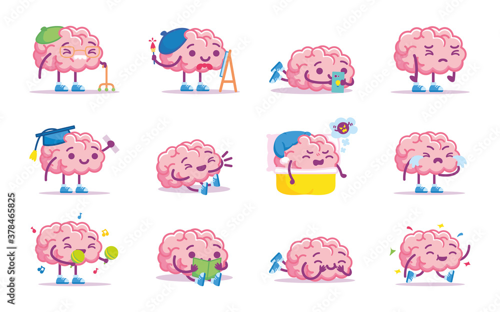 Isolated set of group of brain emoji emotion cute icon- Vector Isolated set of group of brain emoji emotion cute icon- Vector