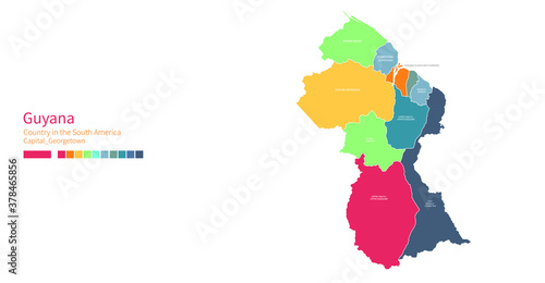 Guyana map. Colorful detail...