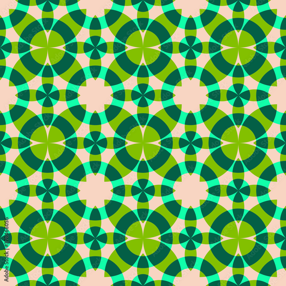 Fototapeta premium Seamless pattern with abstract figures. Four colors print with geometric shapes. Tapestry, textile print.